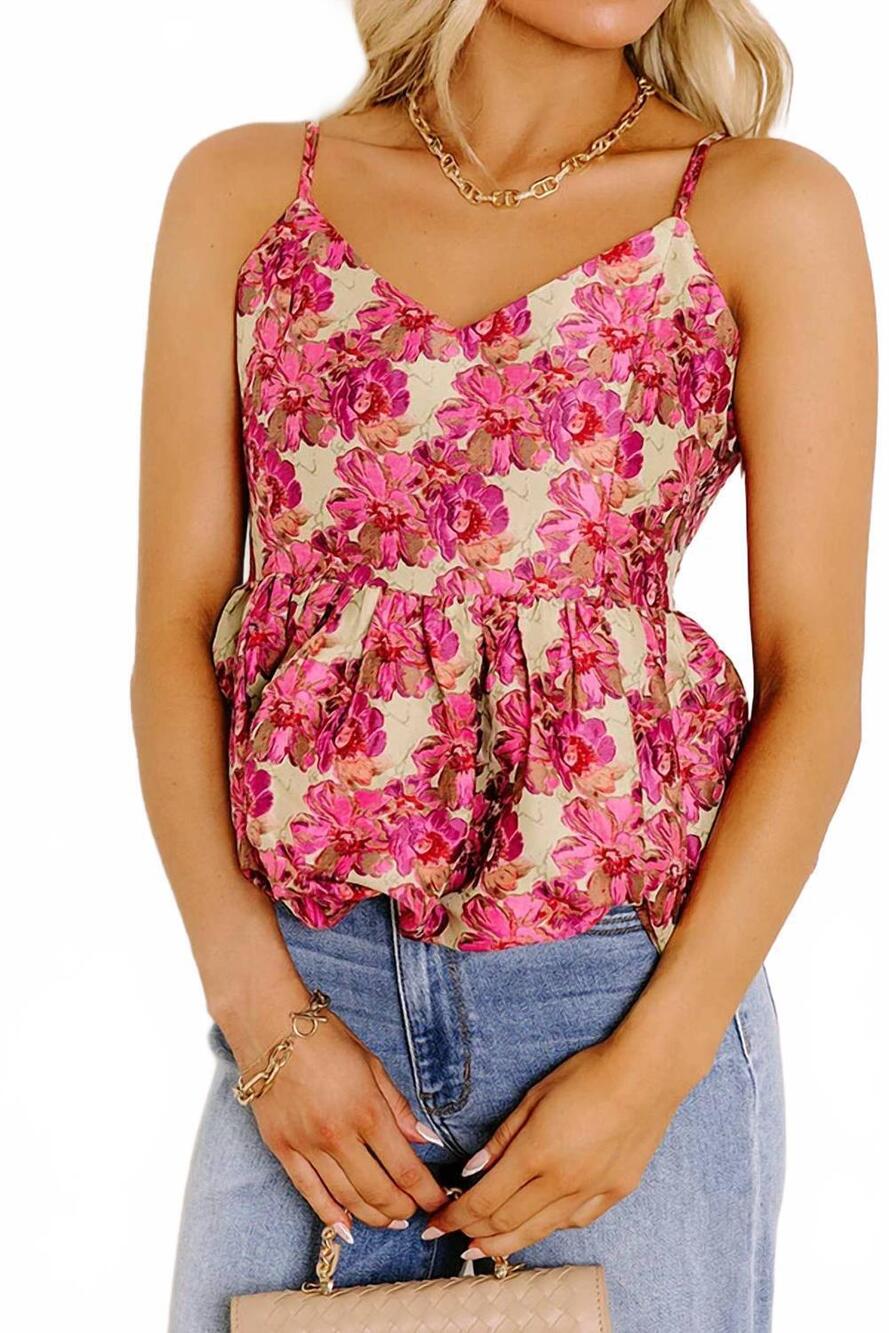 NEW ENTRO jacquard peplum top in pink floral